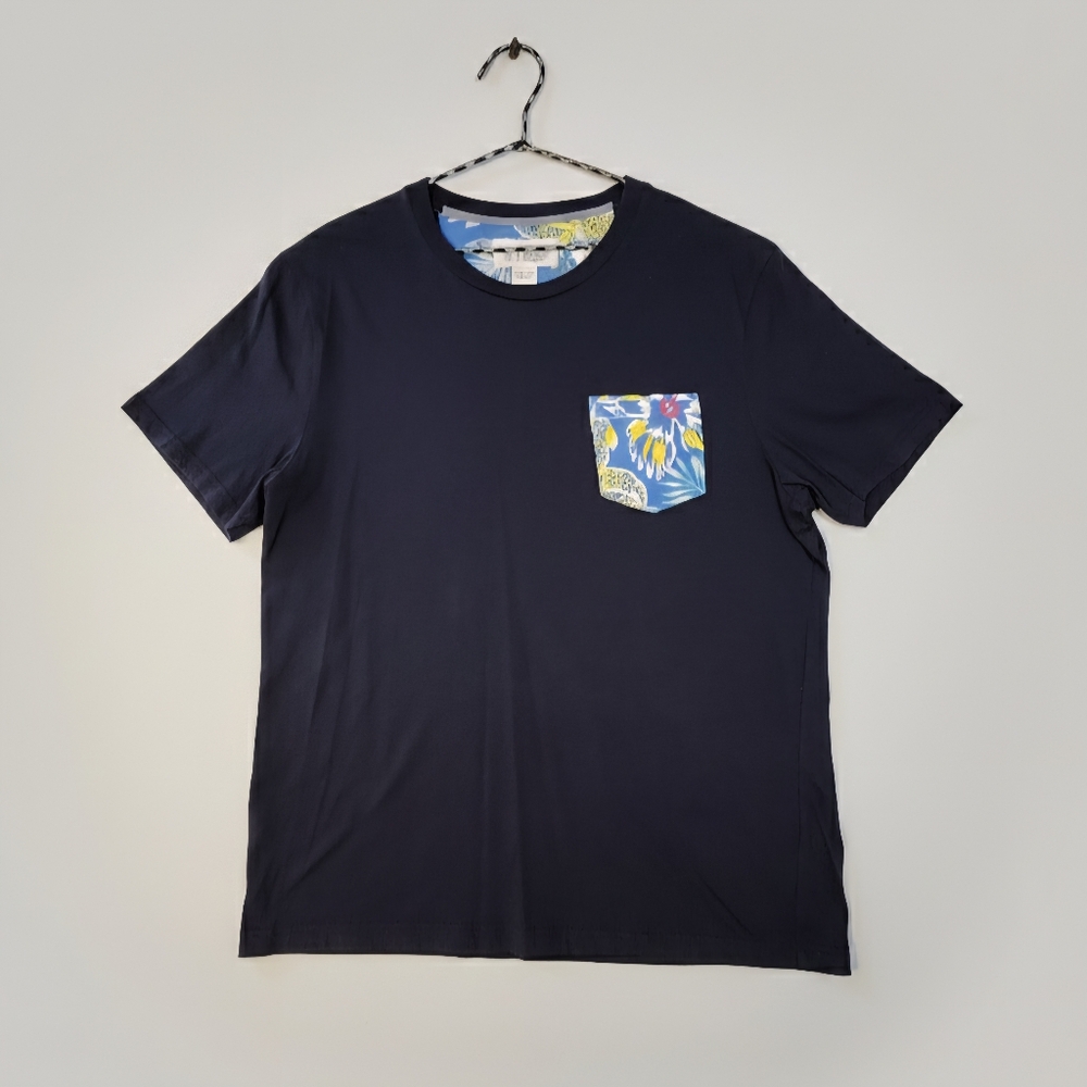 Mens XL Penguin By Munsingwear Navy Blue T-Shirt w/ Floral Chest Pocket